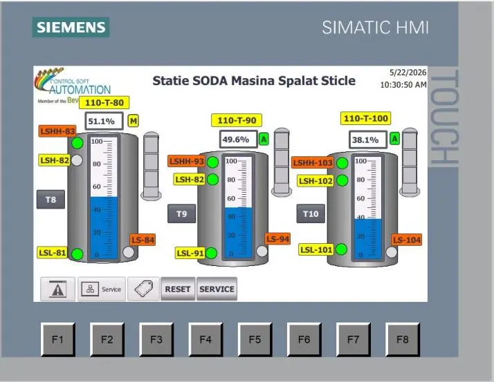 Interfața HMI a sistemului de distribuție a sodei caustice